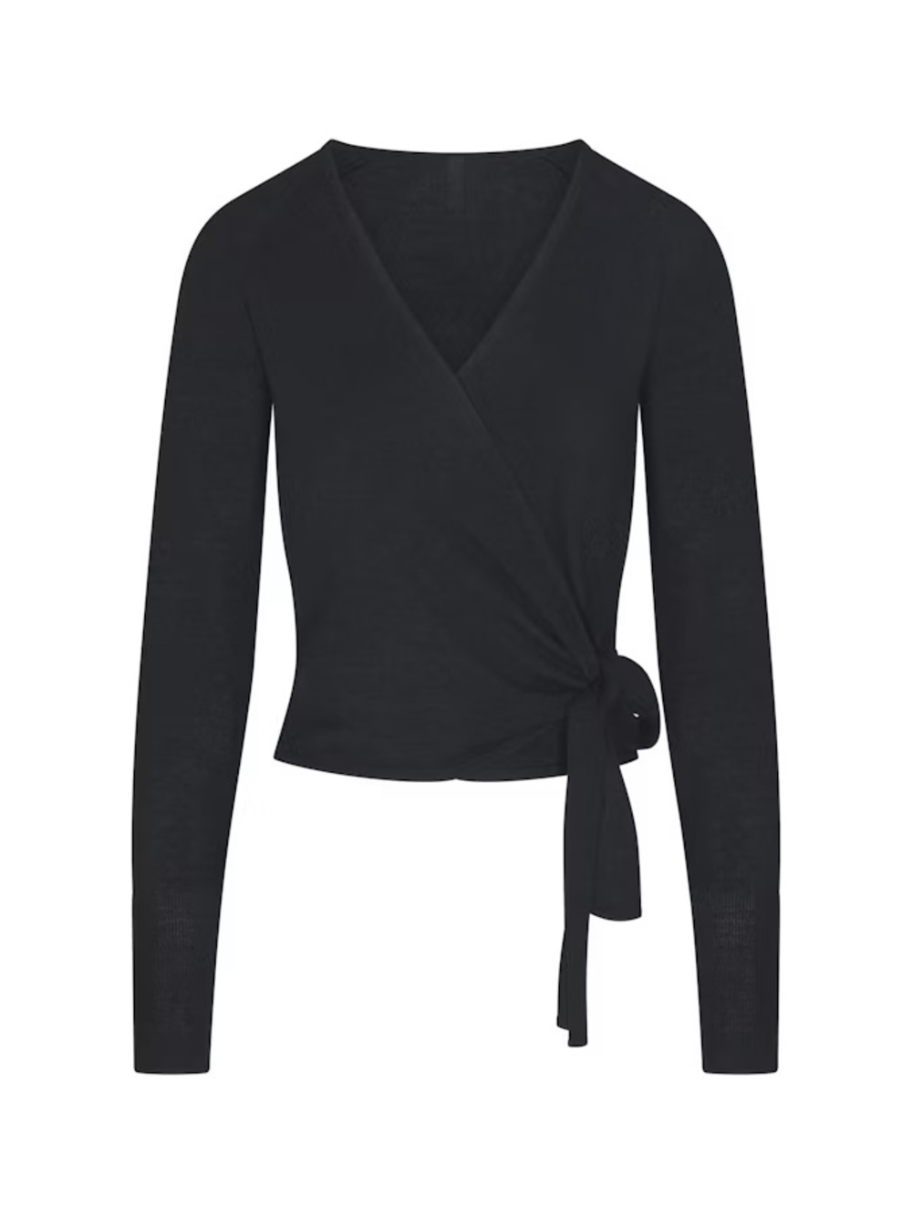 Long Sleeve Black Wrap Top with Waist Tie